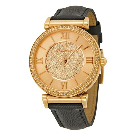 black michael kors watch with pink diamonds|Michael Kors black leather watch.